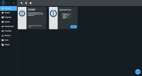 ioBroker Admin-UI nach der Installation
